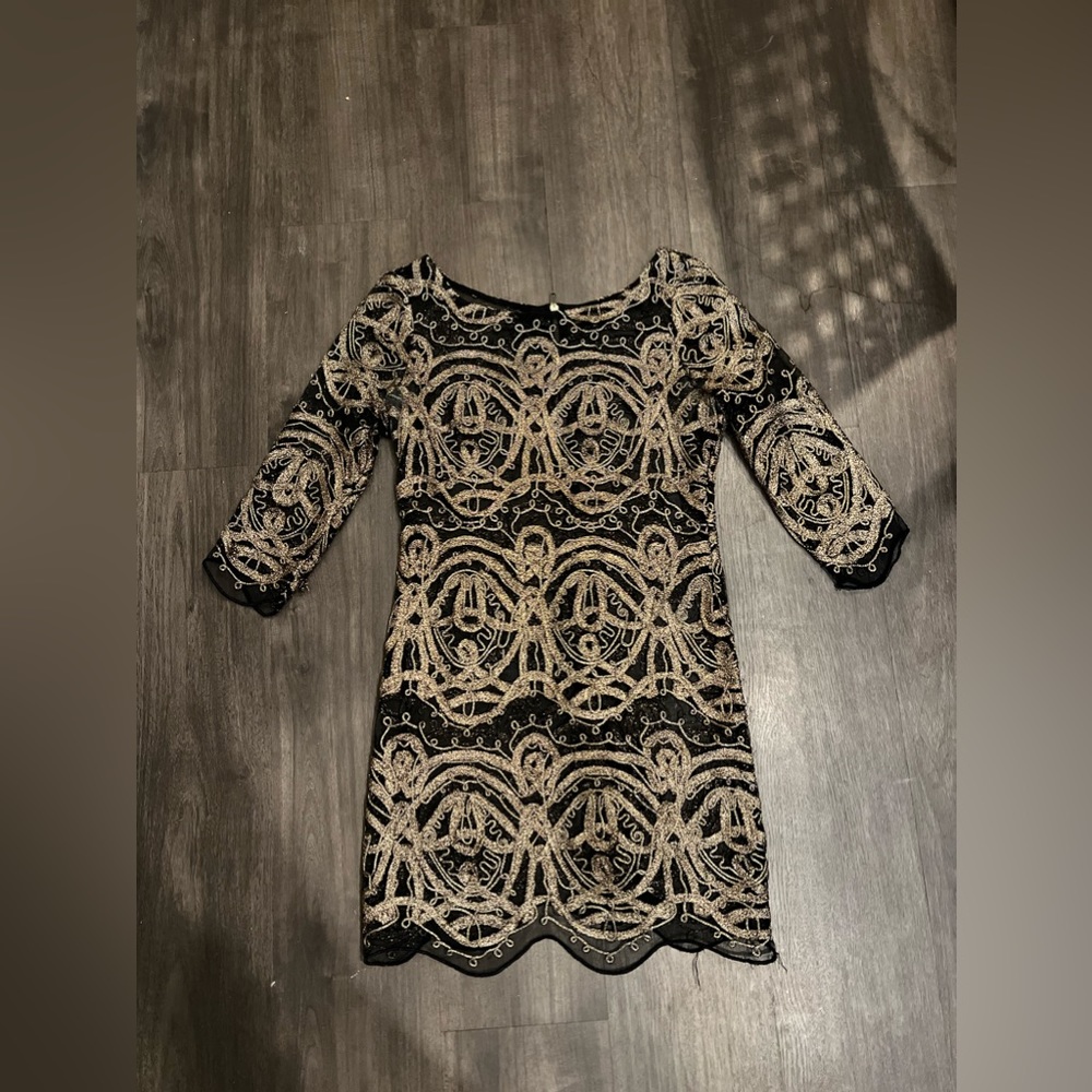 Gold & black sheer vintage lace dress